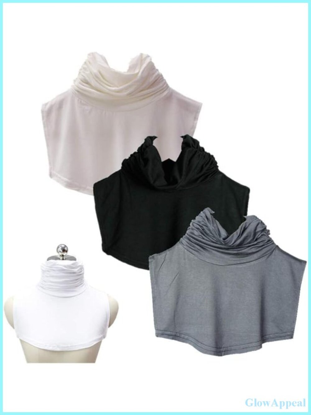 Faux Turtleneck Dickey Collar Half Top Mock Blouse Neck Cover 3pc Cotton Spandex